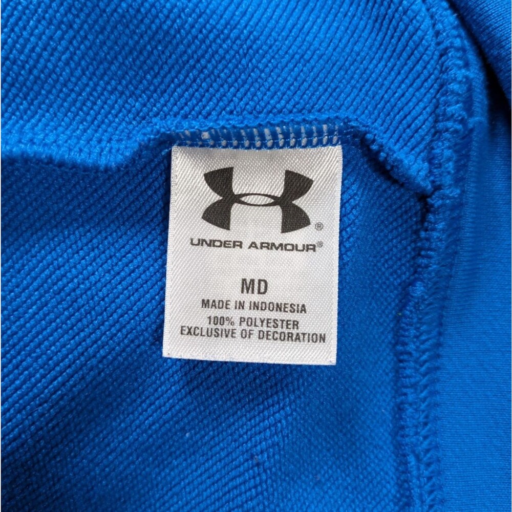 Under Armour Women's Medium Blue Full Zip Hoodie Lime Logo Thumbholes Athletic - Picture 3 of 9